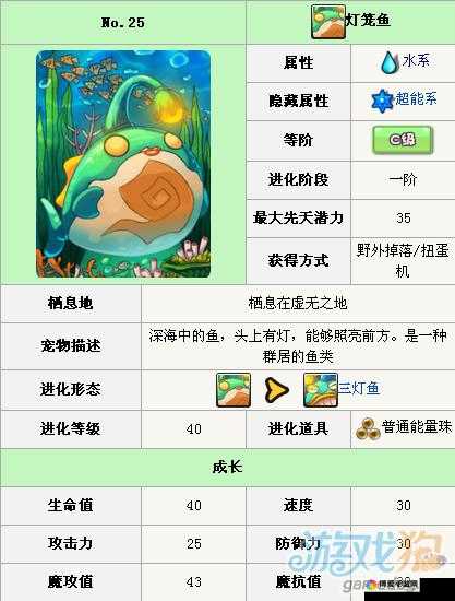 口袋妖怪复刻灯笼鱼进化一览与灯笼鱼属性图鉴