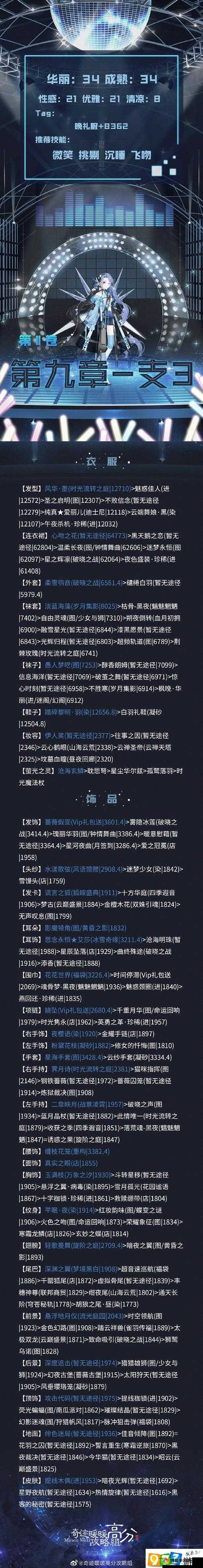 奇迹暖暖第九章支线关卡S级搭配攻略，9-支3搭配攻略